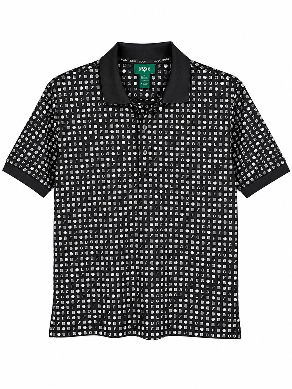 Hugo Boss Golf Mens Black Polo Shirt Large Logo Print Short Sleeve Performance